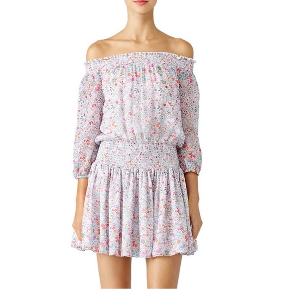 Shoshanna Smocked Off Shoulder Rita Floral Paisley Print Mini Blouson Dress Sz 8 - Picture 1 of 8